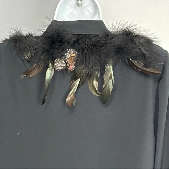 Vintage Campus Casual Of California Black Feather Accent Blazer‎ Whimsigoth - Picture 2 of 12